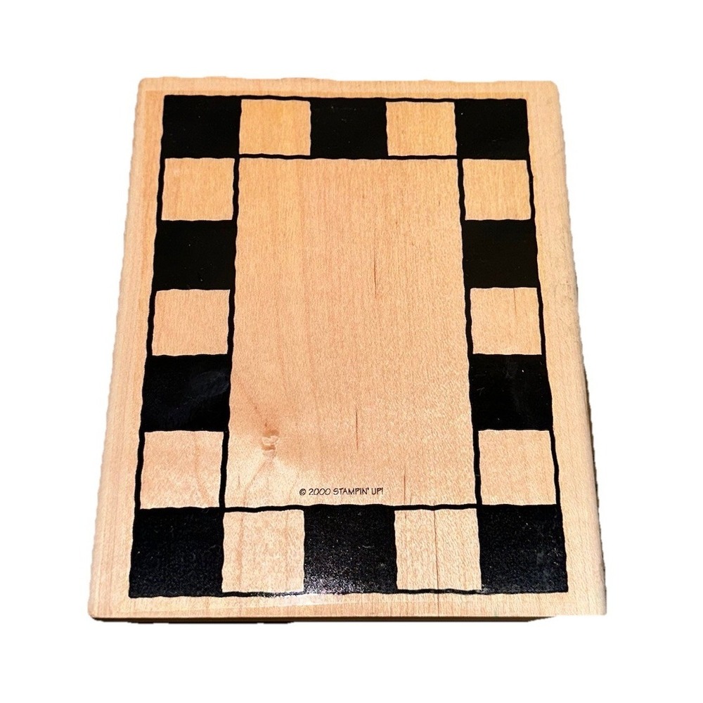Vintage Retired 2000 Stampin Up! Bold Check Frame Wood Mounted Rubber Stamp 6x5"